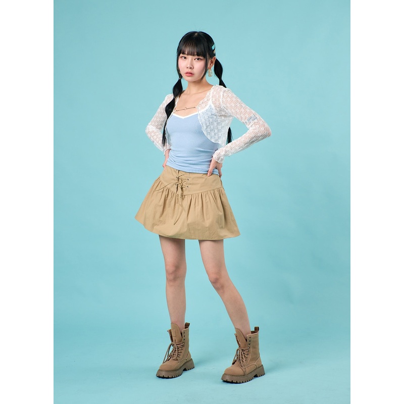 Lace-Up Mini Skirt IJ430 Beige S/M