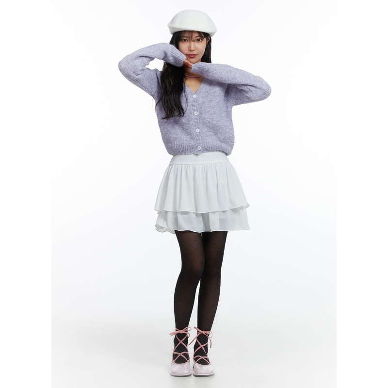 Layered Mini Skirt OJ424 White S/M