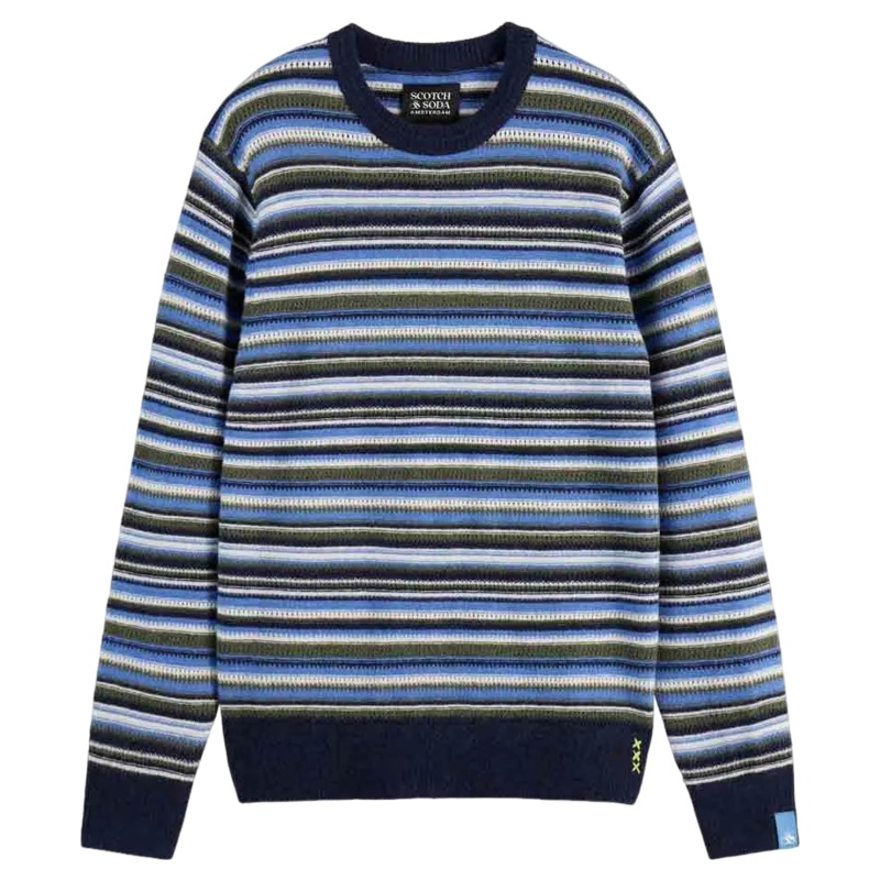 Scotch & Soda Soft Knit Stripe Regular Fit Crew Neck Peacoat Multi Stripe Medium