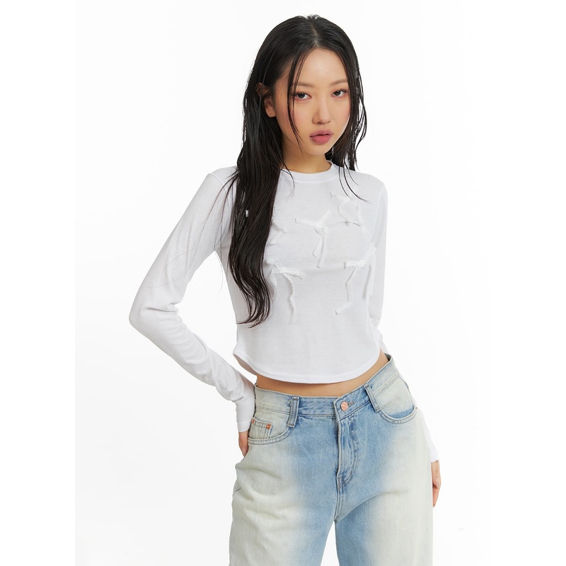 Solid Bowknot Long Sleeve Top CJ425 White S/M