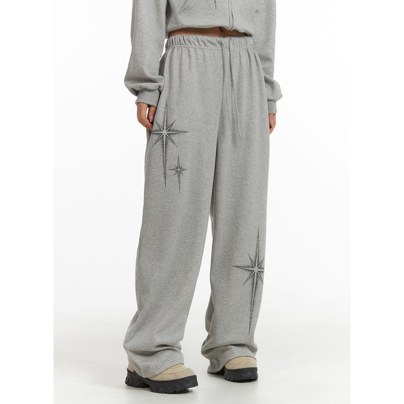 Star Print Straight Leg Sweatpants CJ429 Gray S/M