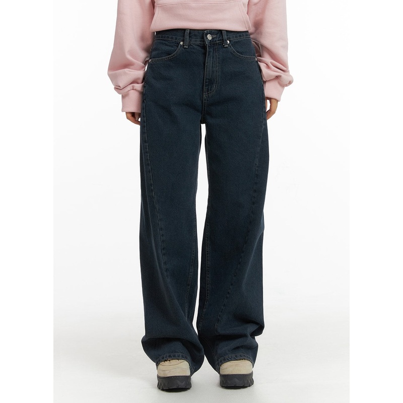 Washed Wide Leg Jeans CJ429 Dark blue S
