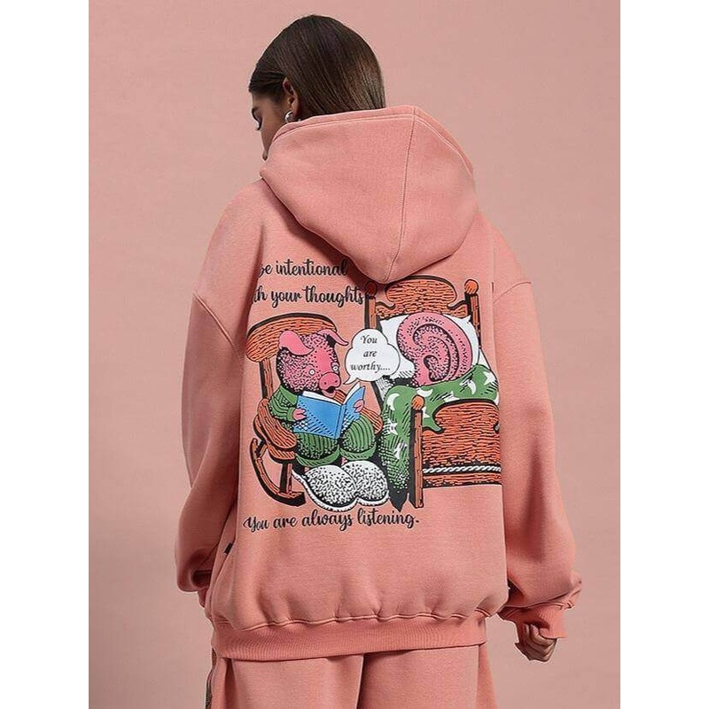WOMEN DELIBERATE FLEECE HOODIE PEACH XS
