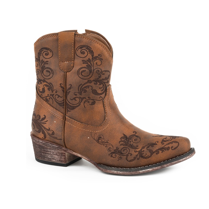 Womens Fashion Shorty Boot Vintage Cognac Faux Leather Laser Western Design 5 R