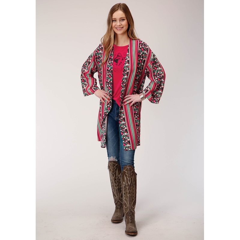 Womens  Floral Print Rayon Long Sleeve  Kimono Cardigan XS