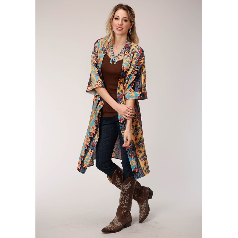 Womens  Print Poly Crepe Kimono Cardigan XS