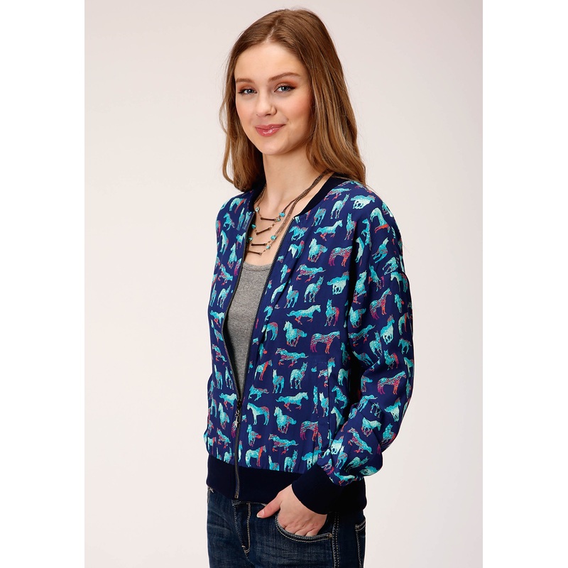 Womens Print Rayon Bomber Style Jacket XS
