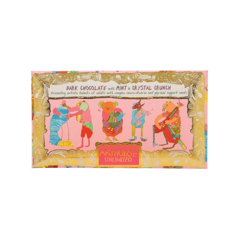 Arthouse Unlimited Hugging Animals Dark Chocolate Bar Mint & Crystal Crunch 85g