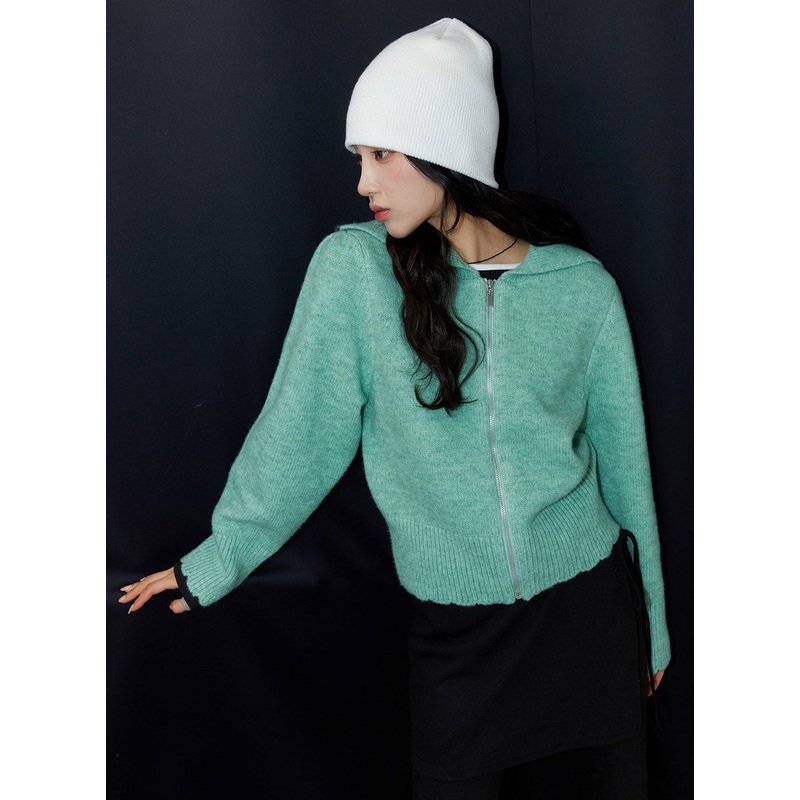 Collar Zip-Up Sweater CJ416 Light green S/M