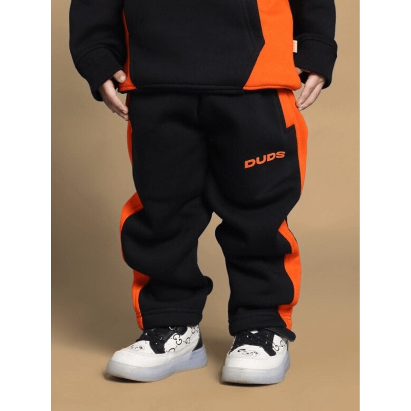 COOL TEDDY FLEECE PANT FOR BOYS GIRLS BLACK ORANGE 1-2 YRS