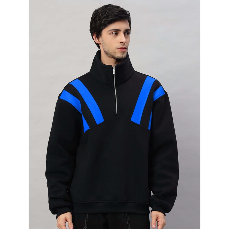CROSSBAR FLEECE COLORBLOCK JACKET BLACK ROYAL BLUE XS