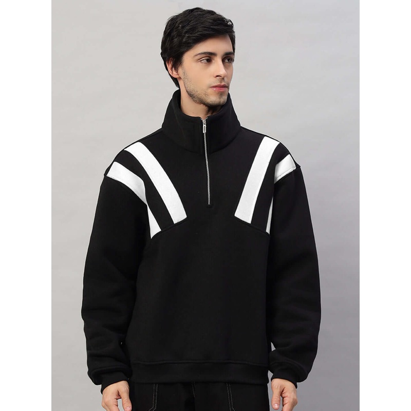 CROSSBAR FLEECE COLORBLOCK JACKET BLACK WHITE XS