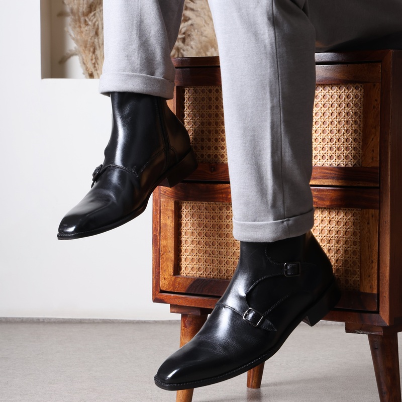 Isaac Tripple Monk Strap Black EU 39 / UK 5 black leather