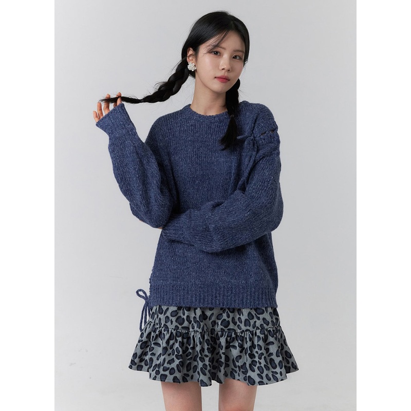 Knit Round Neck Long Sleeve Sweater OJ417 Dark blue S/M