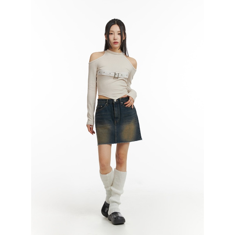 Washed Denim Mini Skirt CJ416 Dark blue S