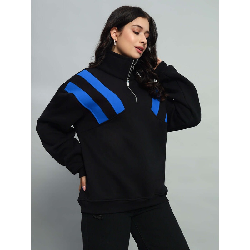 WOMEN CROSSBAR FLEECE COLORBLOCK JACKET BLACK ROYAL BLUE XS