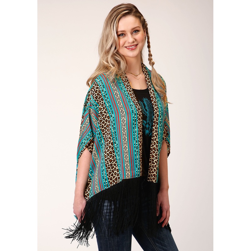 Womens  Leopard Stripe Print Rayon Poncho Cardigan XS