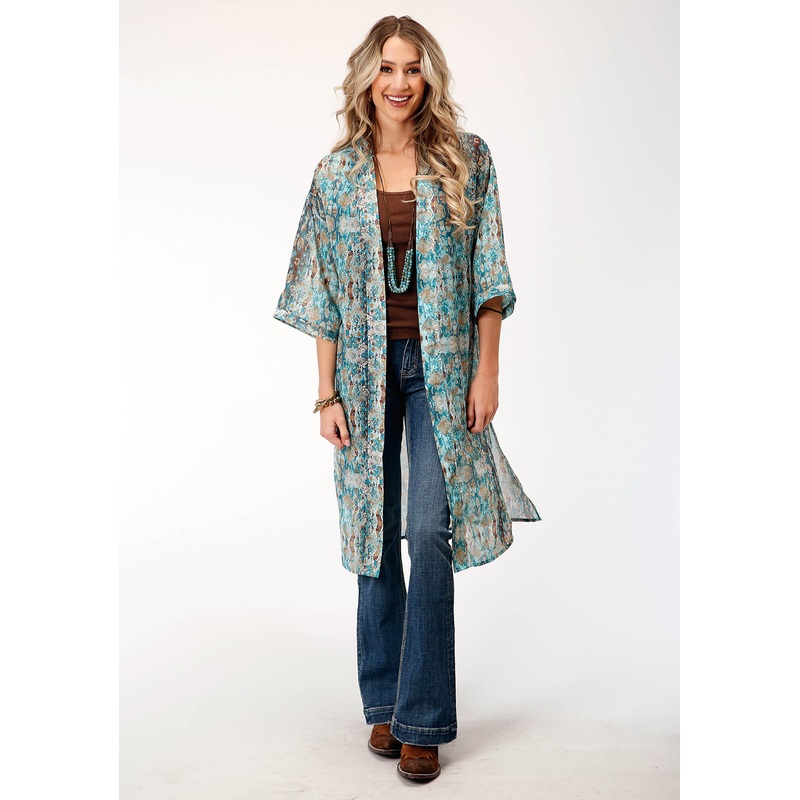 Womens  Poly Teal Snake Print Kimono Cardigan XS