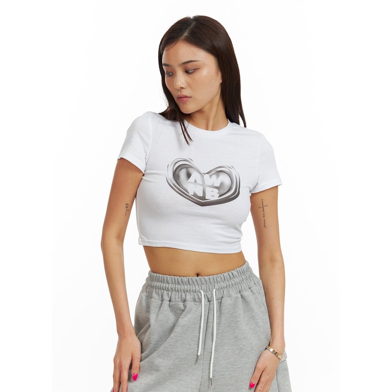 Heart Crewneck Tee BU308 White S/M