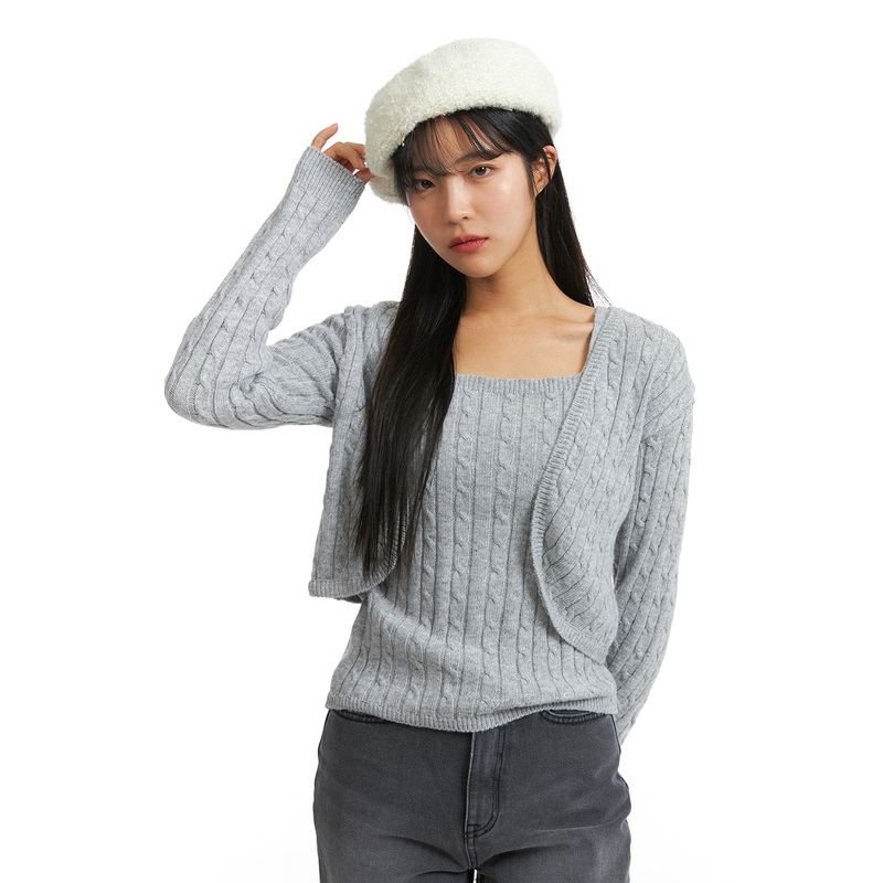 Knit Binding Long Sleeve Shrug OJ405 Gray S/M