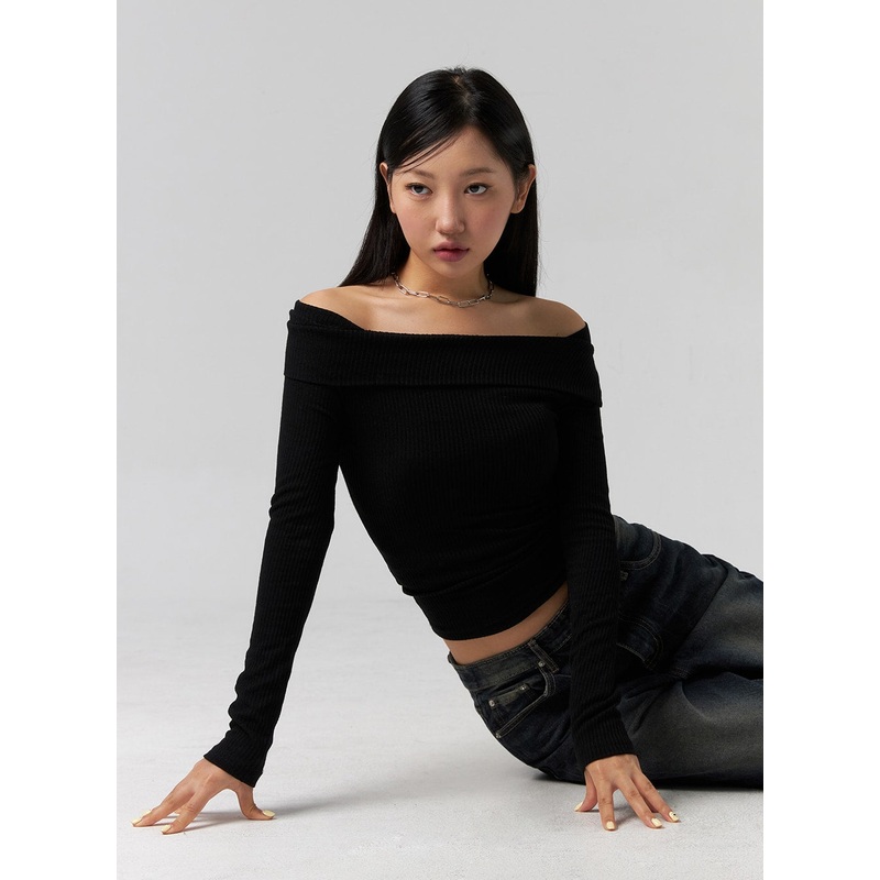 Off-Shoulder Long Sleeve Top CG329 White S/M