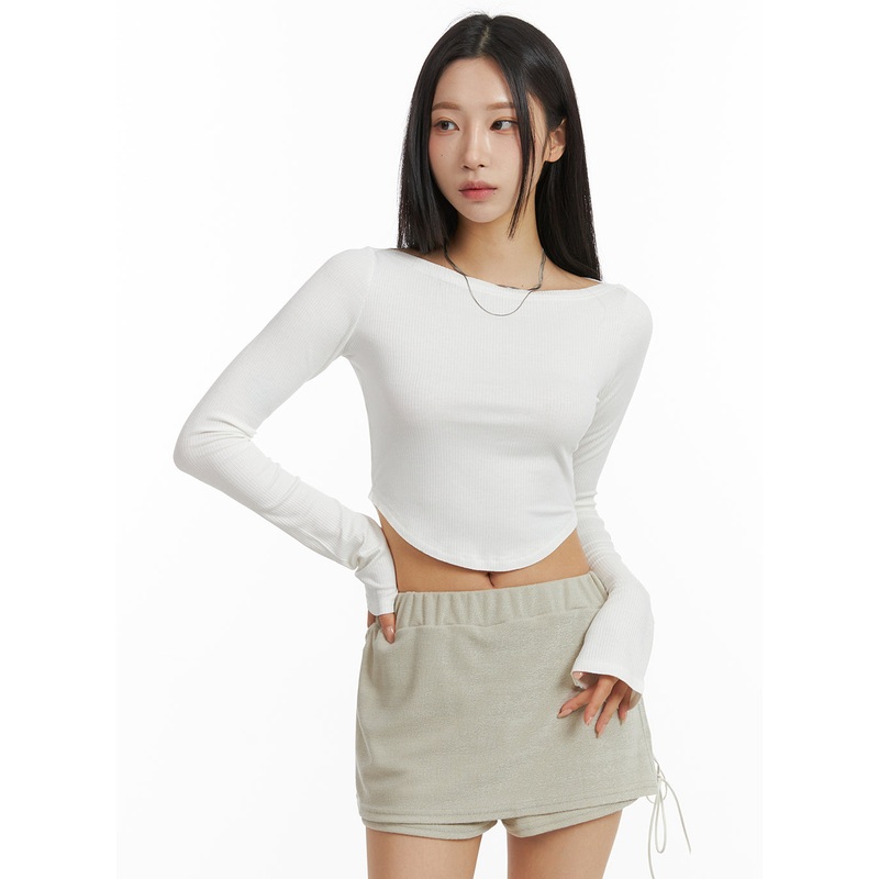 Slim Fit Long Sleeve Crop Top CJ408 White S/M
