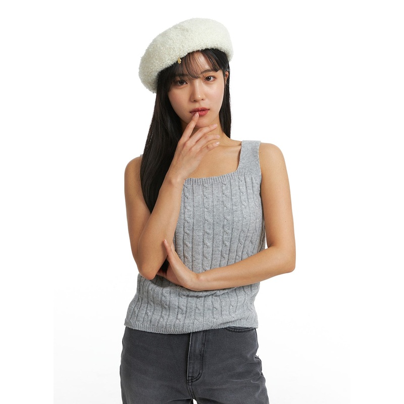 Solid Texture Knitted Tank Top OJ405 Gray S/M