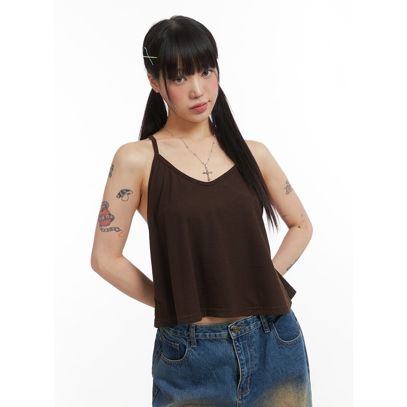 Solid V-Neck Cami Top IJ411 Dark brown S/M