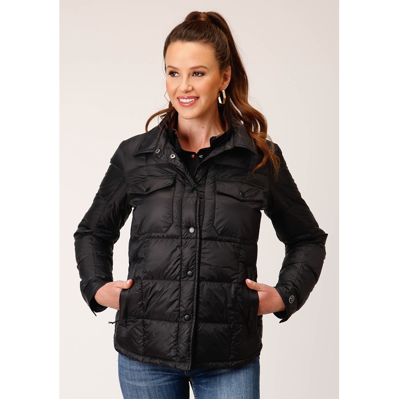 Womens Black Nylon Down Shirt Jacket XS