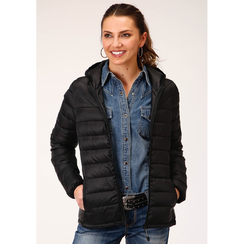 Womens Crushable Hooded Down Jacket Black XS