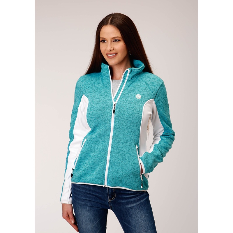 Womens Melange Aqua Sweater Knit Tech Jacket XS