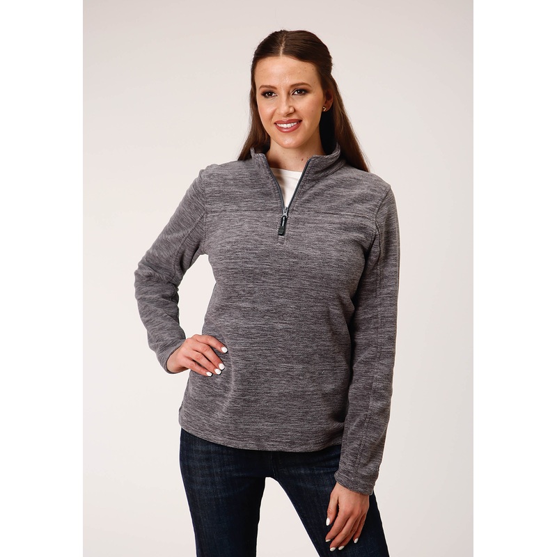 Womens Melange Grey Micro Fleece Pullover XS