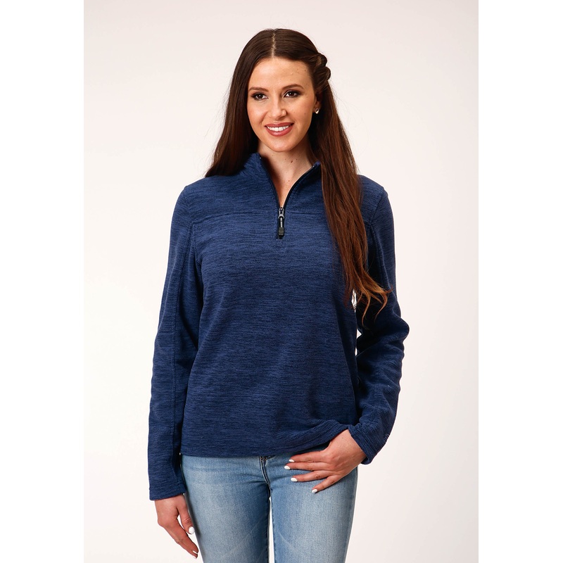 Womens Melange Navy Micro Fleece Pullover XS