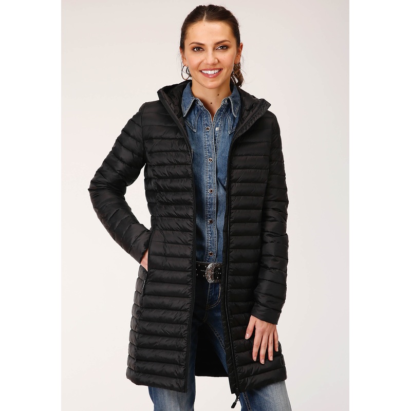Womens Parachute Black Long Down Jacket XS
