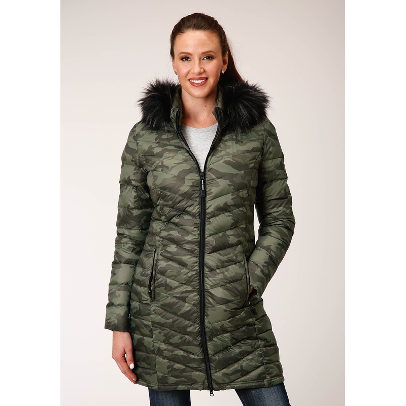 Womens Parachute Camo Long Down Jacket XS