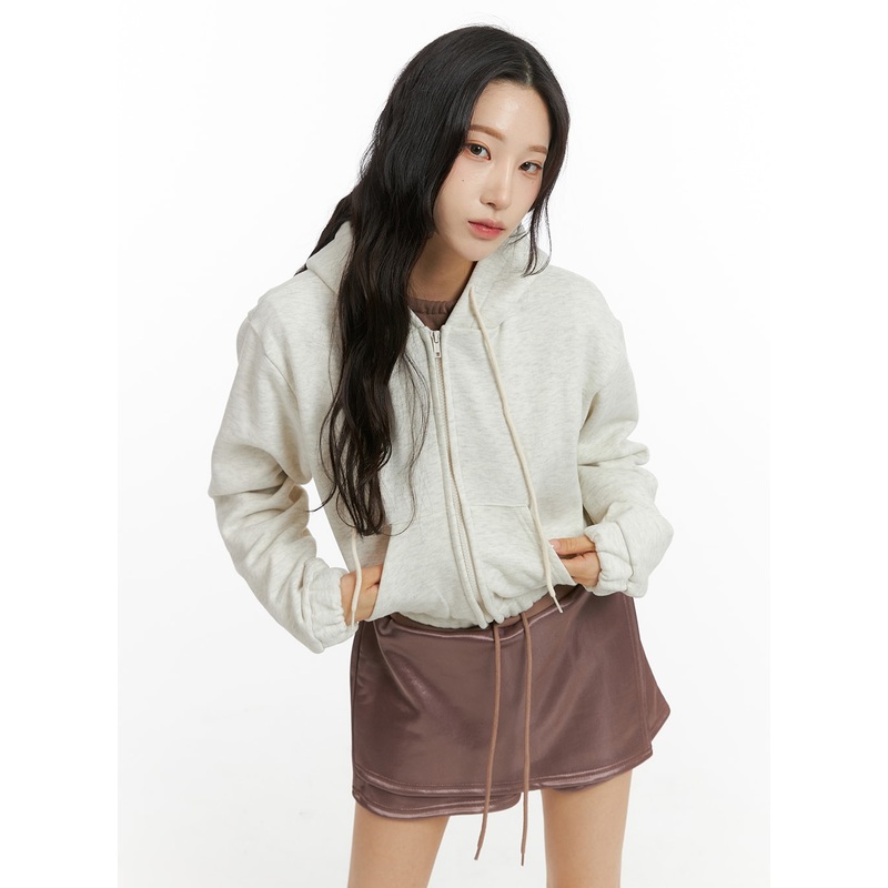 Zip-Up Crop Hoodie Jacket CJ409 Light beige S/M