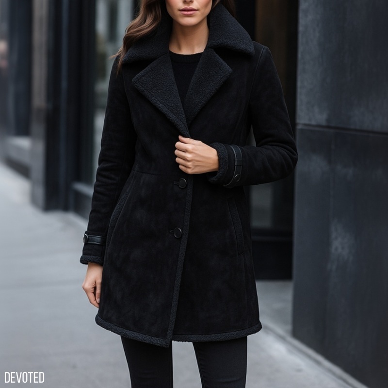 Beatrice Long Coat XXS Black Suede