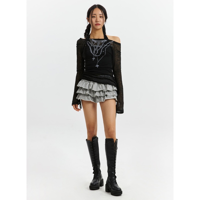 Frill-Layered Mini Skirt CD321 Gray S/M