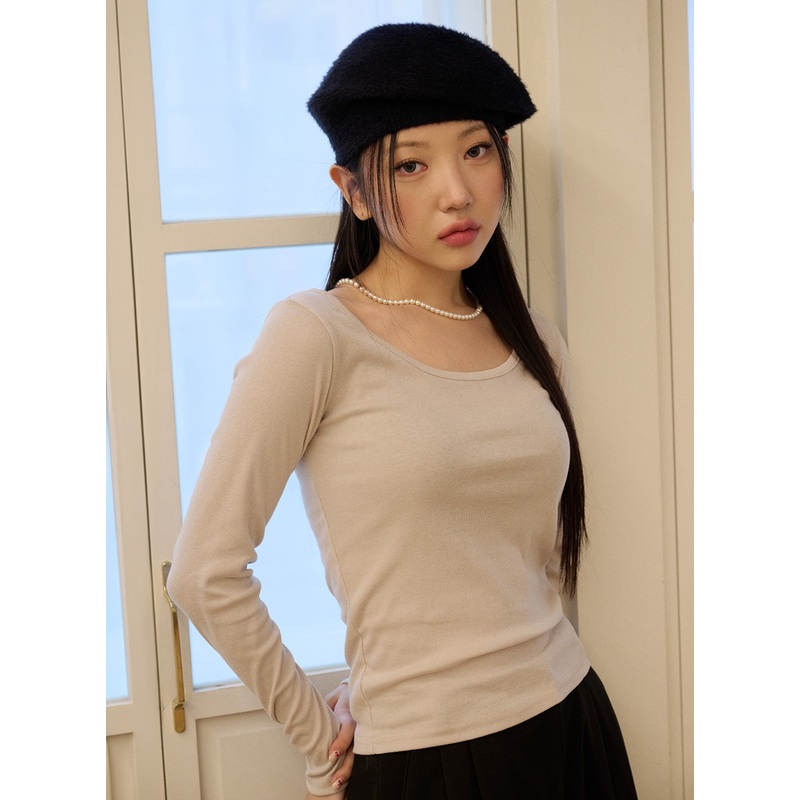 Long Sleeve U-Neck Top OD327 Beige S/M