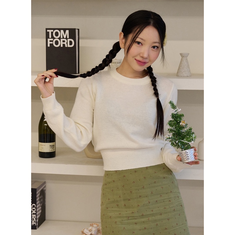 Round Neck Crop Knit Sweater OD326 Light beige S/M