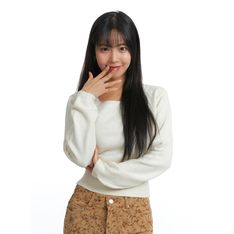 Square Neck Knit Sweater OD329 Light beige S/M