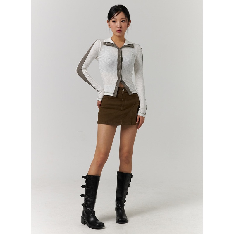 Unbalanced Solid High Waist Button Cargo Mini Skirt CD329 Dark beige S
