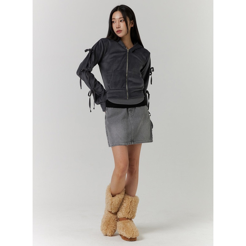 Washed Denim Mini Skirt CD312 Dark gray S