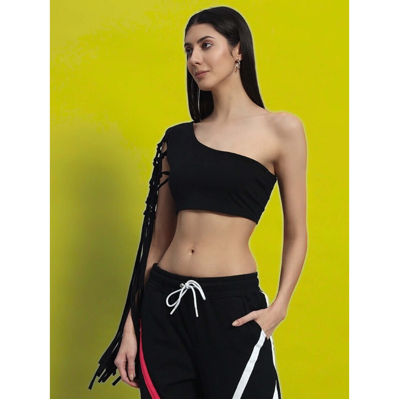 WOMEN’S MACRAME COTTON CROP TOP BLACK XS