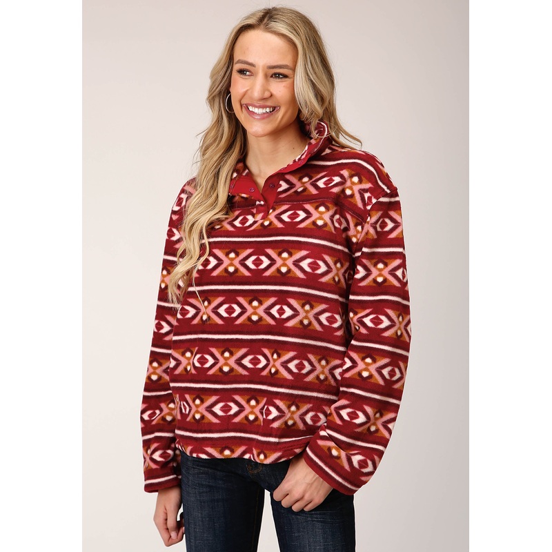 Womens Berry Aztec Print Fleece Pullover XS