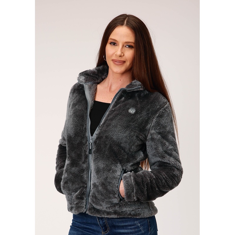 Womens Charcoal Grey 2 Sided Fuzzy Fleece Pullover XS