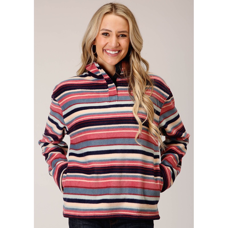 Womens Horizontal Stripe Print Fleece Pullover XS