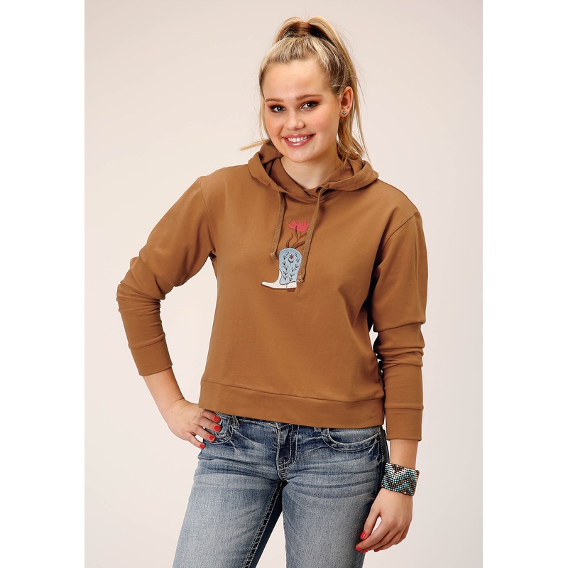 Womens Knit Tabacco Brown French Terry Hoodie Sweatshirt XS