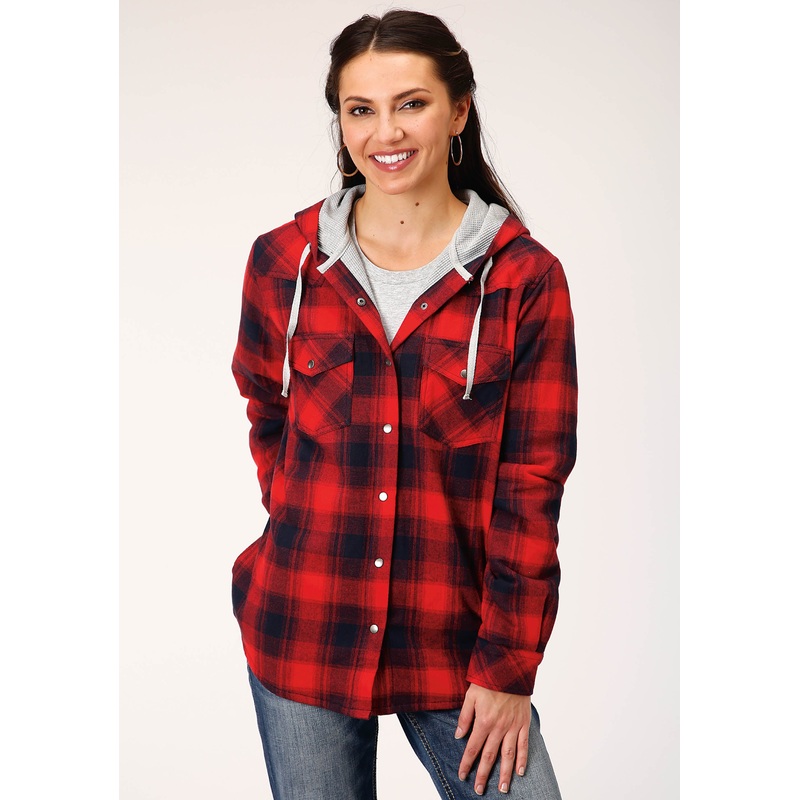 Womens Long Sleeve Snap Thermal Lined Flannel Shirt Jacket S