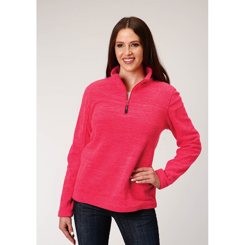 Womens Melange Neon Pink Micro Fleece Pullover XS